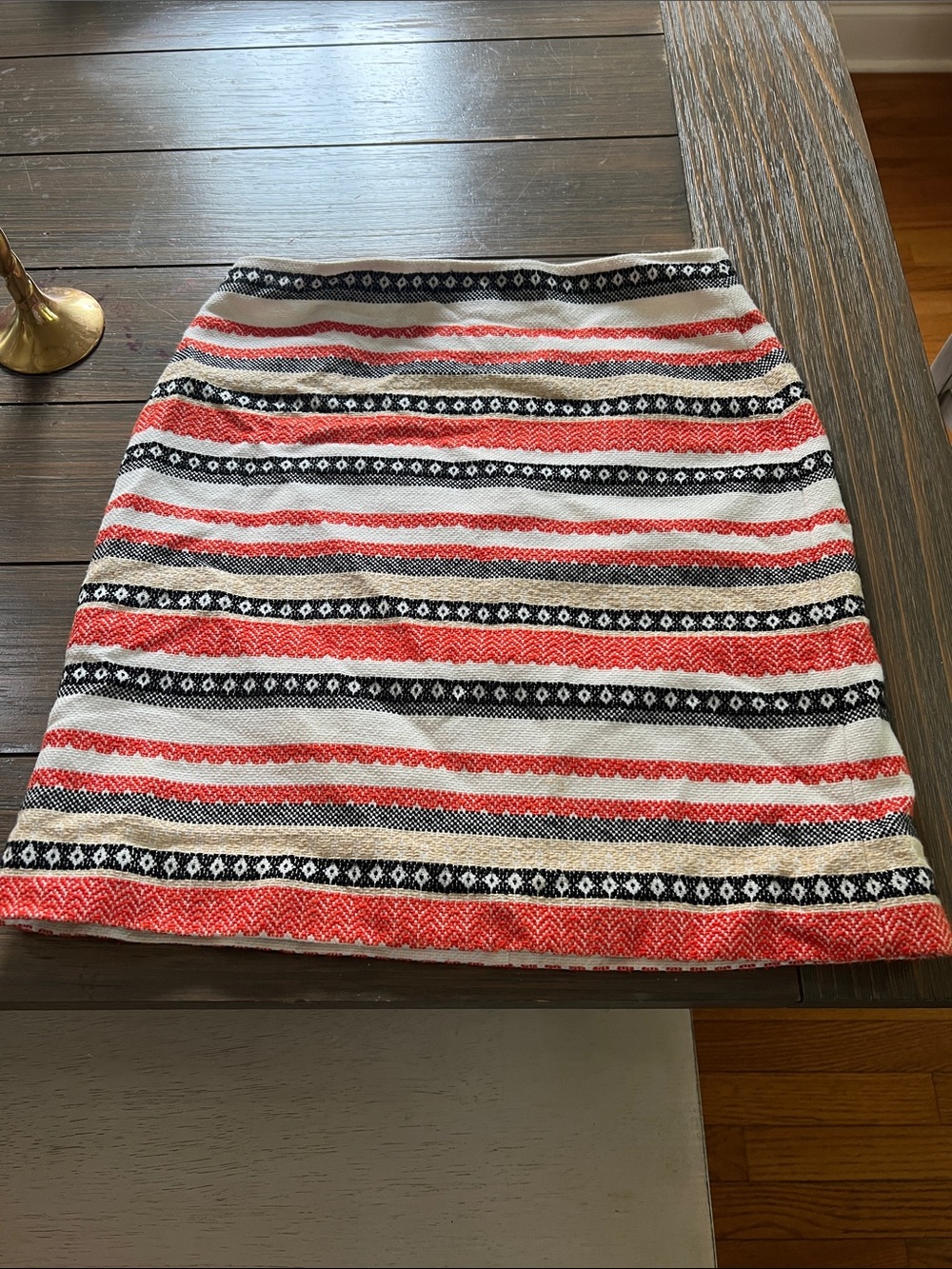 LOFT Striped Red, Black, Cream Mini Skirt
